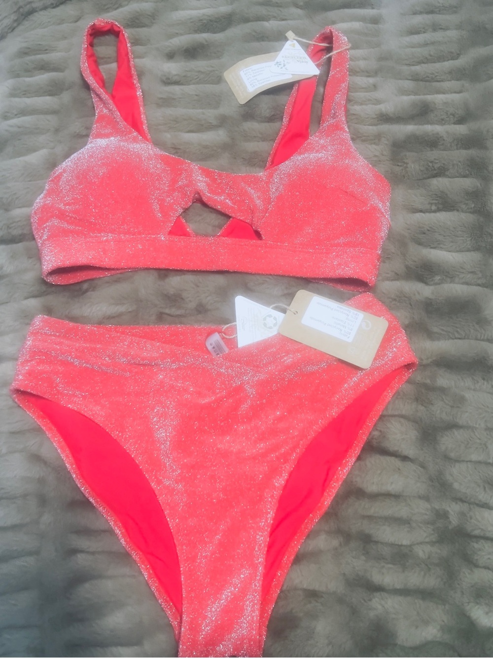 Shimmer Cutout Bikini Set - Red